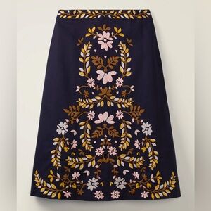 Boden Navy Blue Floral Embroidered Midi Skirt Size 6R